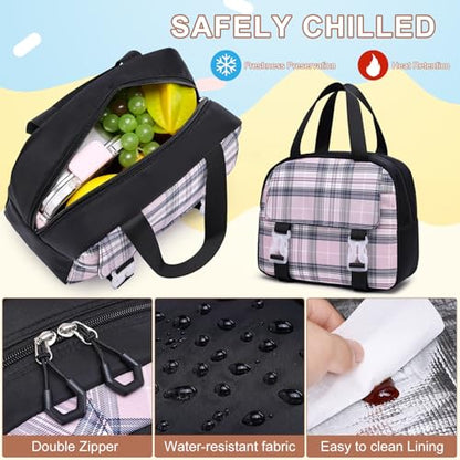 MOMUVO Backpack for Girls with Lunchbox, Kids Backpack with Lunch Box, Bookbag for Girls Kindergarten Elementary Preschool Middle School - color: Black Pink Sets