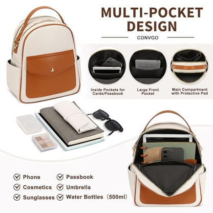 Small Backpack Purse for Women PU Leather Mini Backpack, Beige - color: Beige