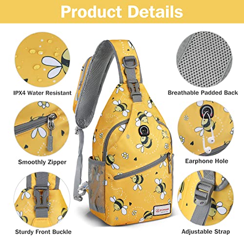 ZOMAKE Sling Bag,Small Crossbody Sling Backpack,Water Resistant Shoulder Daypack for Travel,Anti Thief Chest Bag for Hiking(Bee Yellow) - color: Bee Yellow
