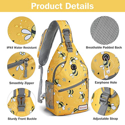 ZOMAKE Sling Bag,Small Crossbody Sling Backpack,Water Resistant Shoulder Daypack for Travel,Anti Thief Chest Bag for Hiking(Bee Yellow) - color: Bee Yellow