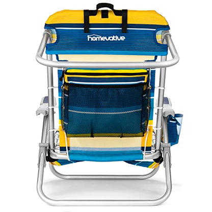 Homevative Cooler+ Folding Backpack Beach Chair with 5 Positions, Towel bar, XL Cooler Pouch, Storage Net, Cup and Phone Holder, Sunshine, 2 Pack - color: Sunshine