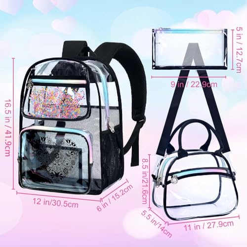 gxtvo 3PCS Clear Backpack, Women’s Sequins Transparent Bookbag Set, Cute Heavy Duty See-Through School Bag for Teens and Elementary Students – Flower Black Love - color: Flower Black Love Clear Backpack Set