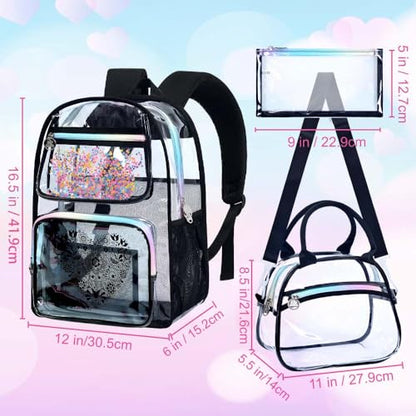 gxtvo 3PCS Clear Backpack, Women’s Sequins Transparent Bookbag Set, Cute Heavy Duty See-Through School Bag for Teens and Elementary Students – Flower Black Love - color: Flower Black Love Clear Backpack Set