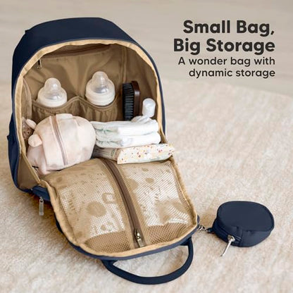 KeaBabies Diaper Bag Backpack - Small Multifunctional Travel Diaper Back Packs, Maternity Baby Changing Bags, 12L Capacity, PU Leather, Waterproof, Unisex, Nappy Changing Pad (Navy Blue, Small) - color: Navy Blue, style: Small / 13" H
