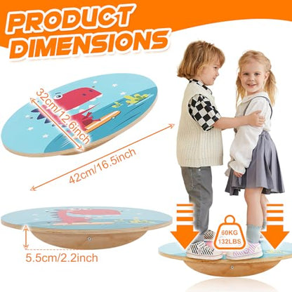 Wobble Balance Board for Kids Wooden Rocker Board Load 123Lbs, Active Play and Exercise for Toddler - color: Red