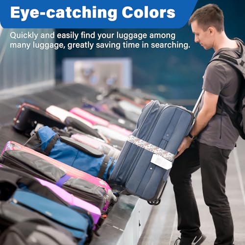 Luggage Straps for Suitcases, Travel Adjustable Belt with Quick Release Buckle, Heavy Duty Nylon Bag Packing Strap, Unique Bright Identifiers Business Travel Accessories (2 Pack) - Purple Flowers - color: Light Purple