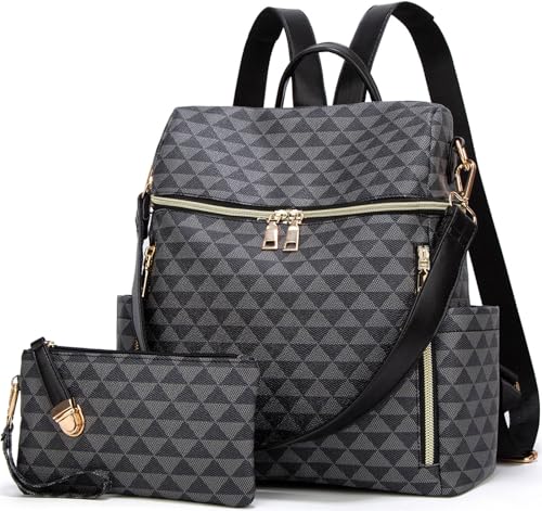 Makes Backpack Purse for Women PU Leather Travel Satchel Handbag Convertible Design Bag with Purse 2 Piece - color: Black Triple