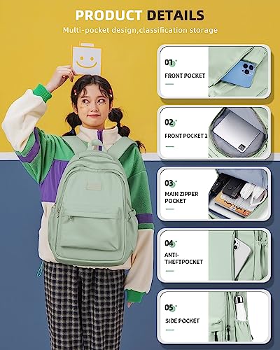 Lightweight Backpack for Women Men Laptop Travel Work Casual Daypack College Bags Cute Aesthetic Travel Backpack Casual Personal item Bag - Green - color: Green