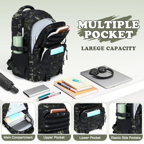 Camo Backpack for Boys, Tactical Boys Backpack with Lunch Box Pencil Case, Kids Backpacks with USB Charging Port, Military Army School Bookbag for Teen Boy Elementary Middle High School Camp - color: Black-green