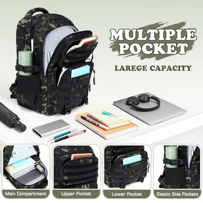 Camo Backpack for Boys, Tactical Boys Backpack with Lunch Box Pencil Case, Kids Backpacks with USB Charging Port, Military Army School Bookbag for Teen Boy Elementary Middle High School Camp - color: Black-green