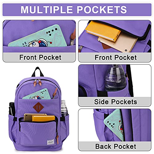 RAVUO School Backpack for Men Women, Water Resistant 15.6 inch Laptop Bag College Bookbag Casual Daypack Travel Rucksack - color: Purple