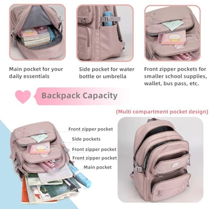 Girls Backpack Large-Capacity Middle Elementary School Casual Bookbag Kids Outdoor Travel bag Solid Color Daypack for Teens - color: 2#-grey