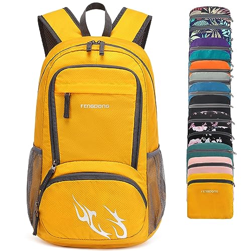 FENGDONG 35L Lightweight Foldable Waterproof Packable Travel Small Hiking Backpack Daypack for men women - color: A10-yellow