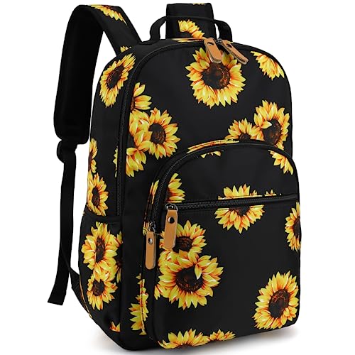 Leaper Laptop Backpack for Women: Cute Girls Sunflower Bookbag for School College Travel Work - Lightweight Book Bag Floral for Kids Teen - Aesthetic Back Pack Stylish Hiking Daypack for Teacher Black - color: Black-sunflower, size: Large