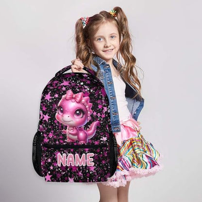 Kids Backpack for School Personalized Dinosaur Backpacks for Girls 6-8, Kids Back to School Supplies 17 Inch Leisure Bookbag for Travel Preschool Elementary Kindergarten - color: Pink2