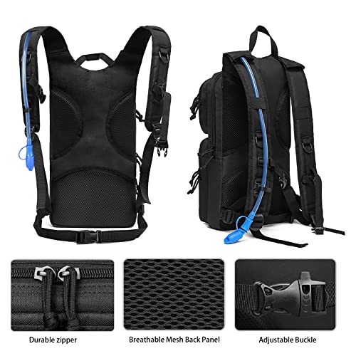 MOSISO Tactical Hydration Pack Backpack, Military Daypack Water Backpack Rucksack Bladder Bag with 3L Water Bladder&Elastic Cord Strap for Outdoor Sports,Hiking,Climbing,Running,Cycling,Biking, Black