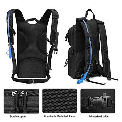 MOSISO Tactical Hydration Pack Backpack, Military Daypack Water Backpack Rucksack Bladder Bag with 3L Water Bladder&Elastic Cord Strap for Outdoor Sports,Hiking,Climbing,Running,Cycling,Biking, Black