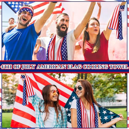 12 Pack 250th Anniversary Patriotic Cooling Towel with American Flag 40" x 12" Cooling Neck Wraps Microfiber Instant Cool Towel Red White Blue Workout Towels 4th of July Party Supplies