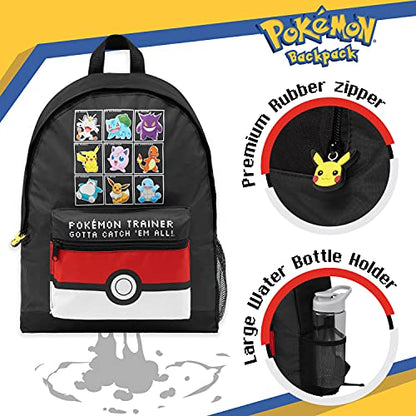 Pokemon Backpack for Kids Teens Boys Girls Pikachu Anime Bookbag Daypack Bag School Sports Gifts for Kids (Black/Red) - color: Black/Red