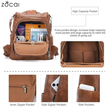ZOCAI Backpack Purse for Women Medium Anti-Theft Backpacks Purses Design Leather Shoulder Bags with Removable Strap - color: 1-retro Brown