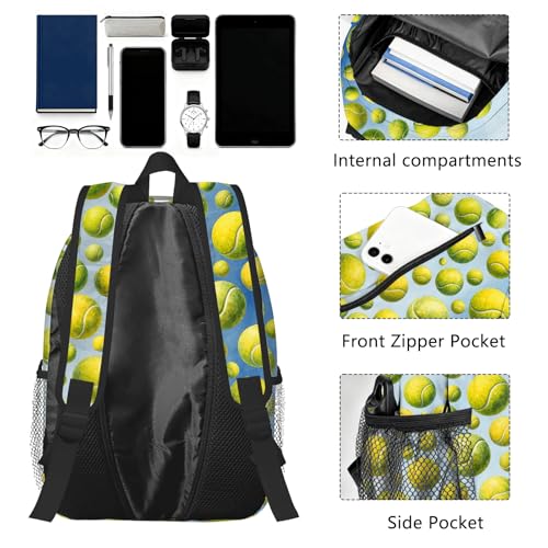 Tennis Backpack for Kids & Youth, 16 Inch Tennis-Themed School Bookbag, Lightweight Polyester Daypack with Front Zip Pocket, Side Bottle Pocket, Padded Adjustable Straps, Unisex - color: Tennis