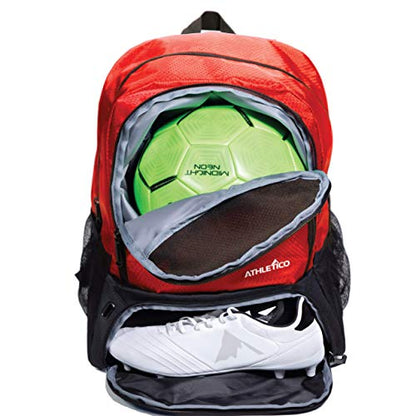 Athletico Youth Soccer Bag - Soccer Backpack & Bags for Basketball, Volleyball & Football | Includes Separate Cleat and Ball Compartment - color: Red