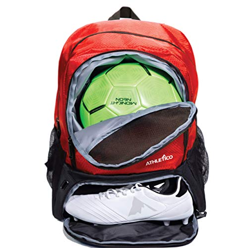 Athletico Youth Soccer Bag - Soccer Backpack & Bags for Basketball, Volleyball & Football | Includes Separate Cleat and Ball Compartment - color: Red