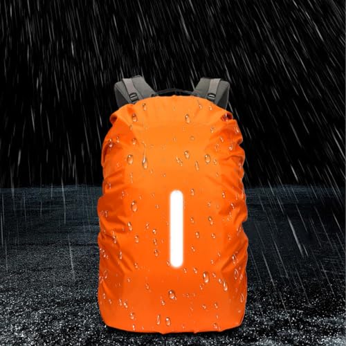 1PC Reflective Backpack Cover Dustproof Polyester Raincoat with High Visibility Strip for Camping, Biking, Hiking, Orange, XL - color: Orange, size: X-Large