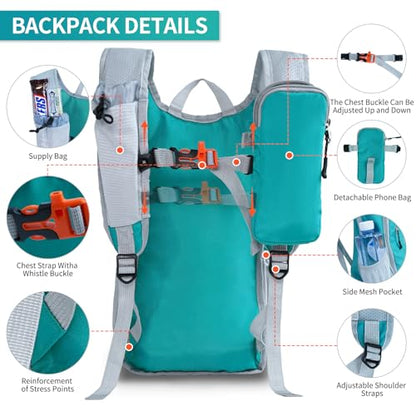 Hiking Backpack 10L/15L Small Daypack Lightweight Packable Travel Foldable Water Resistan for Women Men (Lake Green, 15L) - color: Lake Green, size: 15L