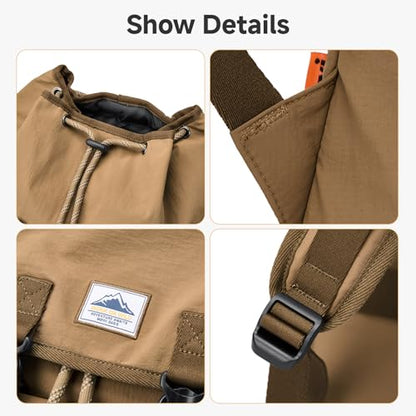 Ultra Lightweight Thin Nylon Backpack, Waterproof Flip Cover Daypack with Drawstring Closure, 16 Inch Laptop Compartment Versatile Rucksack for Hiking, Climbing, Travel & Daily Commute for Men Women - color: Up-brown