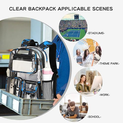 Cusangel Clear School Backpack,Heavy Duty Clear Backpack,16.5 x12 x5inch TPU Large Capacity See Through bookbag for Sport Events,Travel (Blue) - color: Blue