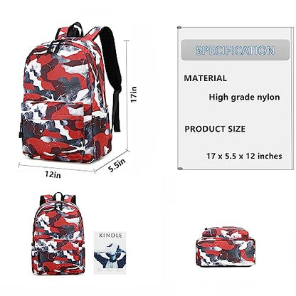 Lmwzh Backpack For Boys Girls Elementary Waterproof teen School Bags Kids Bookbag Lightweight Camo Red - color: Red