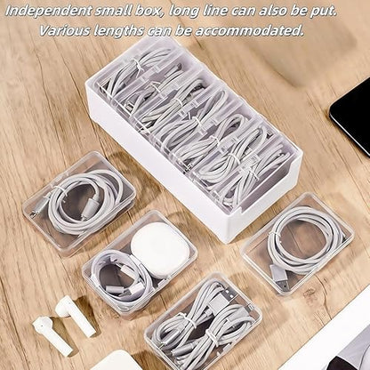 2 Pack 11 Grid Cable Organizer Box with Switch for Desktop Cord Storage