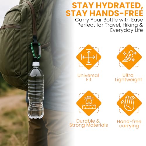 Iconikal 2-Pack Water Bottle Holder, Rubber Grip, Aluminum Carabiner, Travel Accessory