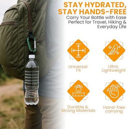 Iconikal 2-Pack Water Bottle Holder, Rubber Grip, Aluminum Carabiner, Travel Accessory