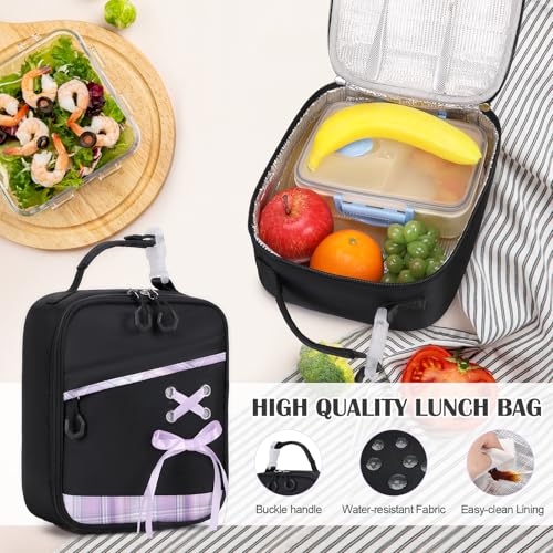 DIGOBAY Backpacks for Girls - 3PCS Girls Backpack with Lunch Box & Pencil Pouch Plaid School Backpacks for Elementary Middle High College School Bookbag for Teen Girl Kids Students Blackpurple - color: Blackpurple