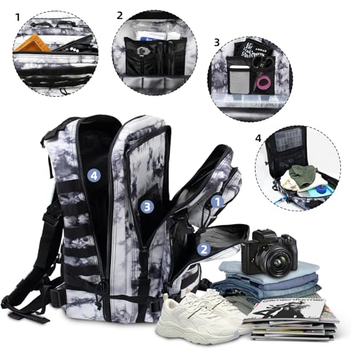 45L Military Tactical Backpacks For Men Camping Hiking Trekking Daypack With Removable Water Bottle Pouch Bug Out Bag Lage MOLLE 3 Day Assault Pack - Balck White Cmao Pack - color: Balck White Cmao