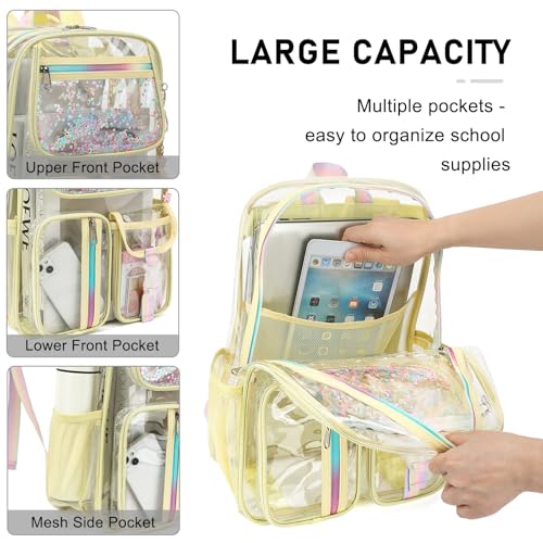 Clear Backpack for Girls Women, School Bookbag Heavy Duty See Through Backpacks (Light Yellow) - color: Pale Yellow