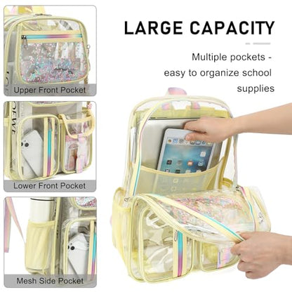Clear Backpack for Girls Women, School Bookbag Heavy Duty See Through Backpacks (Light Yellow) - color: Pale Yellow