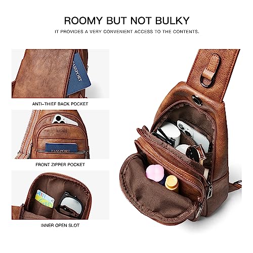 LATMAP 7L Sling Bag For Women Faux Leather Anti Theft Small Casual Daypack Backpack Fanny Pack Crossbody Chest Bags Purse Waterproof Brown - color: Brown