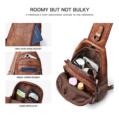LATMAP 7L Sling Bag For Women Faux Leather Anti Theft Small Casual Daypack Backpack Fanny Pack Crossbody Chest Bags Purse Waterproof Brown - color: Brown