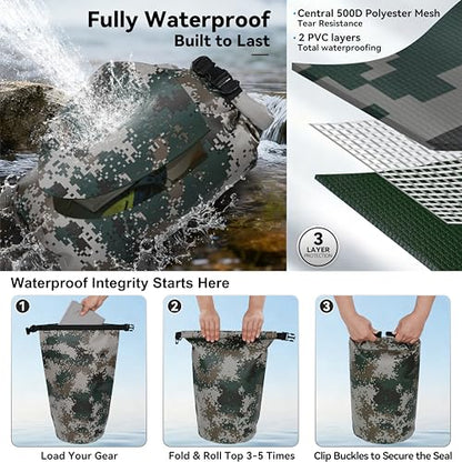 MARCHWAY Floating Waterproof Dry Bag Backpack 5L/10L/20L/30L/40L, Roll Top Sack Keeps Gear Dry for Kayaking, Rafting, Boating, Swimming, Camping, Hiking, Beach, Fishing - color: Digital Camo, size: 5L