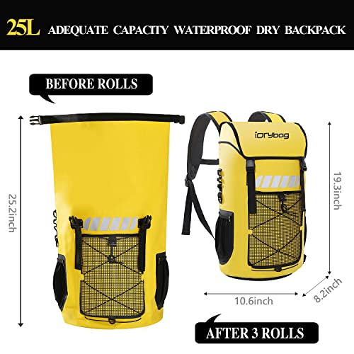 IDRYBAG Waterproof Backpack for Men 25L/45L, Dry Bags Kayak, Dry Backpack Camping Hiking - color: Yellow, size: 25L