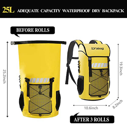 IDRYBAG Waterproof Backpack for Men 25L/45L, Dry Bags Kayak, Dry Backpack Camping Hiking - color: Yellow, size: 25L