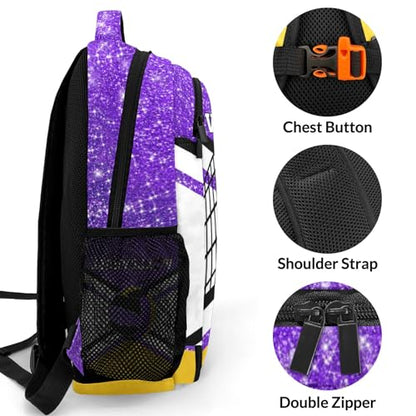 Purple Gold Volleyball Print Personalized School Backpack Casual Laptop Bag for Man Woman - color: Muilti 15