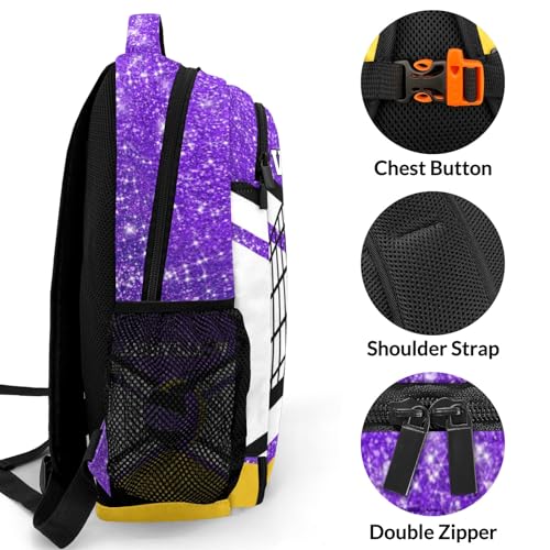 Purple Gold Volleyball Print Personalized School Backpack Casual Laptop Bag for Man Woman - color: Muilti 15