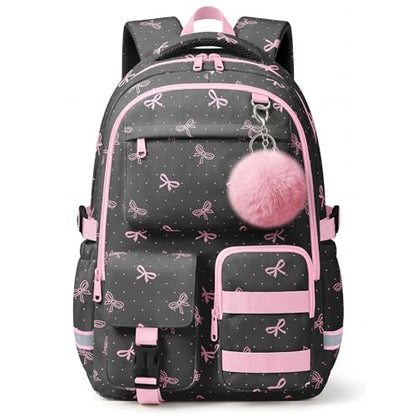 WOBAGMEN Cute Pink Bow Backpack for Teen Girls, Large Capacity Multi-Pocket School Bag Fits 15.6" Laptop, Lightweight Durable Daypack for School and Travel (Pink Bow Polka Dot, M) - color: Pink Bow Polka Dot
