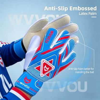 WVVOU Goalkeeper Gloves for Kids Youth, Soccer Goalie Gloves with Double Protection, Anti-Slip Soccer Gloves, Super Grip - color: Blue, size: 9