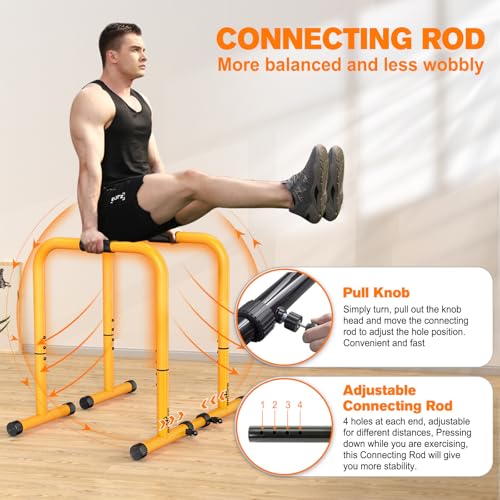 RELIFE REBUILD YOUR LIFE Dip Station Functional Heavy Duty Dip Stands Fitness Workout Dip bar Station Stabilizer Parallette Push Up Stand - color: Yellow