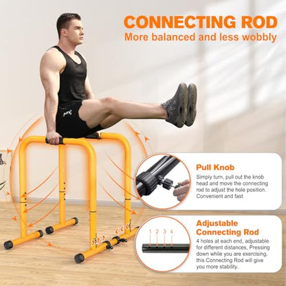 RELIFE REBUILD YOUR LIFE Dip Station Functional Heavy Duty Dip Stands Fitness Workout Dip bar Station Stabilizer Parallette Push Up Stand - color: Yellow